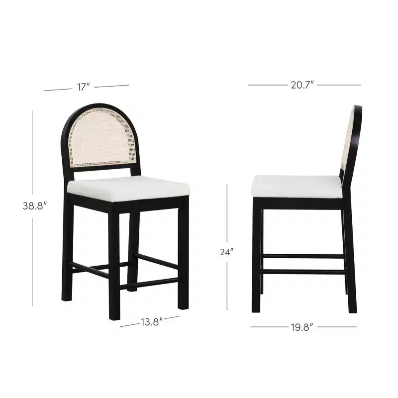 Curved Back Counter Height Barstool Rattan/Boucle Cream 24" Seat