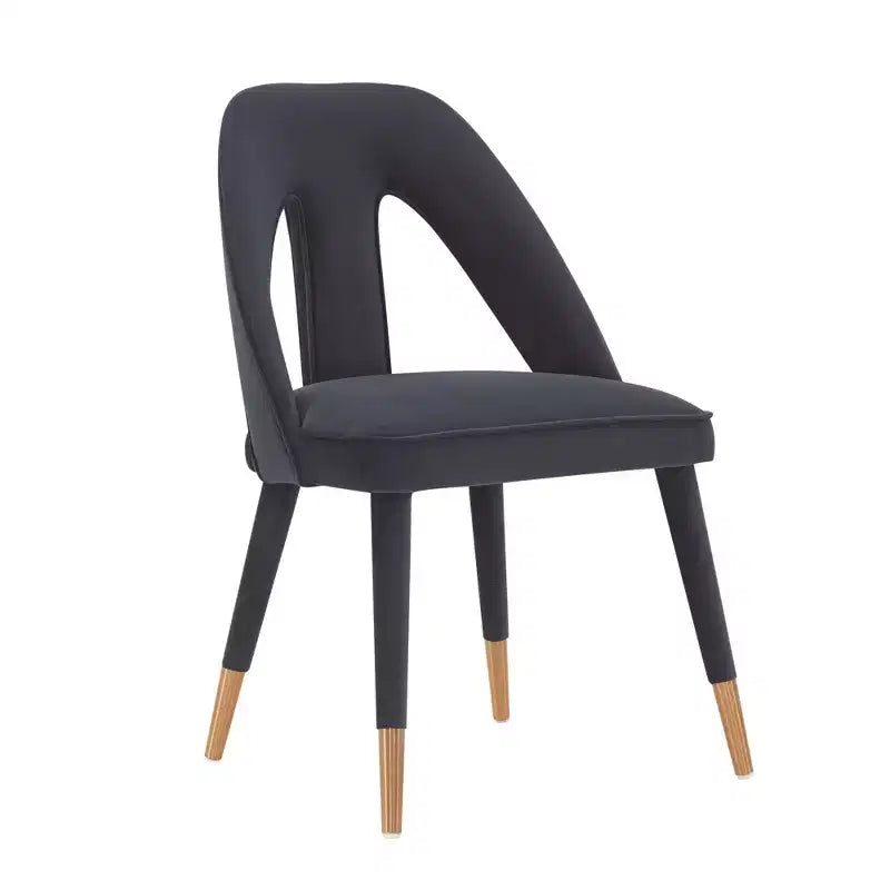 Modern Velvet Upholstered Dining Chair Midnight Blue – Elm Wood, Gold Tips, No Assembly