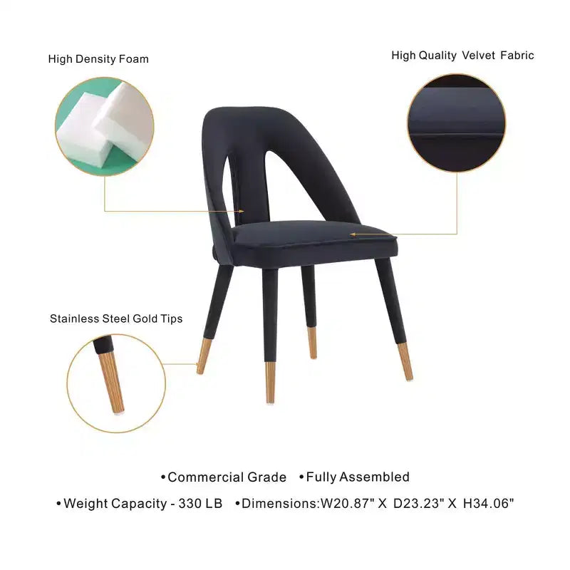 Modern Velvet Upholstered Dining Chair Midnight Blue – Elm Wood, Gold Tips, No Assembly