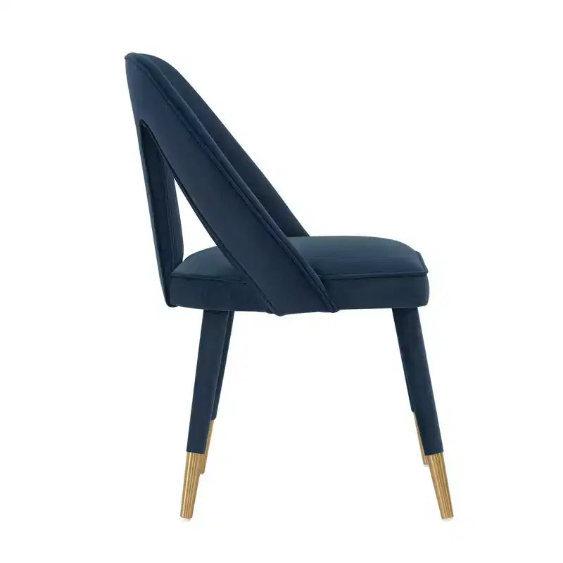 Modern Velvet Upholstered Dining Chair Midnight Blue – Elm Wood, Gold Tips, No Assembly
