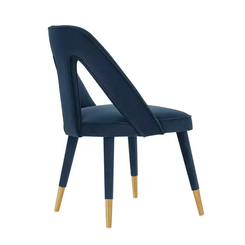 Modern Velvet Upholstered Dining Chair Midnight Blue – Elm Wood, Gold Tips, No Assembly
