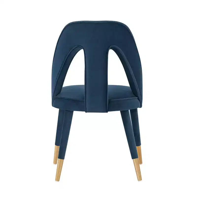 Modern Velvet Upholstered Dining Chair Midnight Blue – Elm Wood, Gold Tips, No Assembly