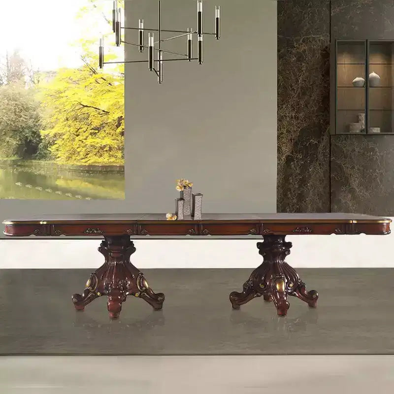 120" Double Pedestal Dining Table Honey Oak