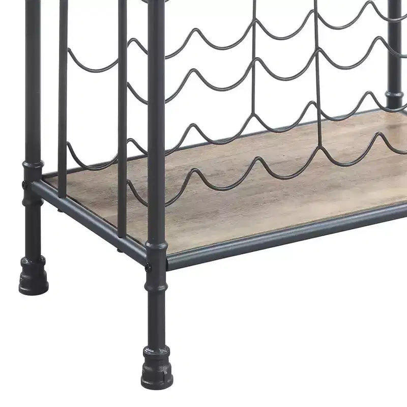 26" Floor Wine Bottle & Glass Rack Antique Oak and Sandy Gray