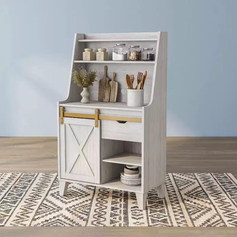 Farmhouse Baker's Rack with Drawer and 4 Shelves White Oak