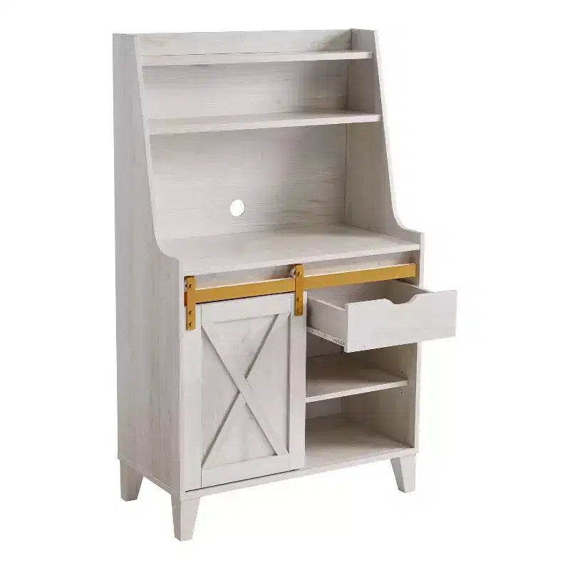 Farmhouse Baker's Rack with Drawer and 4 Shelves White Oak