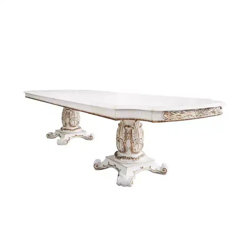 136" Classic Double Pedestal Dining Table Antique Pearl Finish – 10-Seater