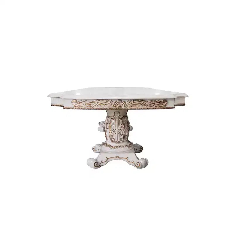 136" Classic Double Pedestal Dining Table Antique Pearl Finish – 10-Seater
