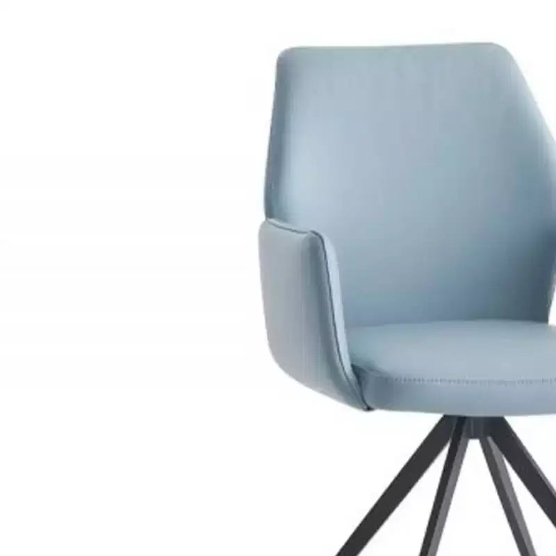 24" Accent Chair Light Blue Leather/Black Finish