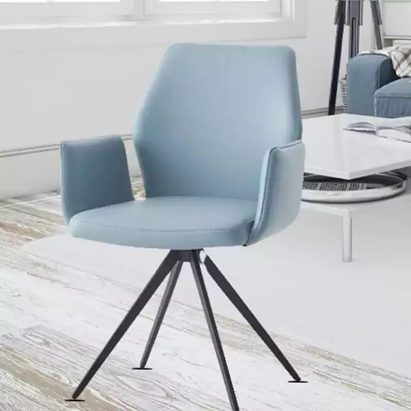 24" Accent Chair Light Blue Leather/Black Finish
