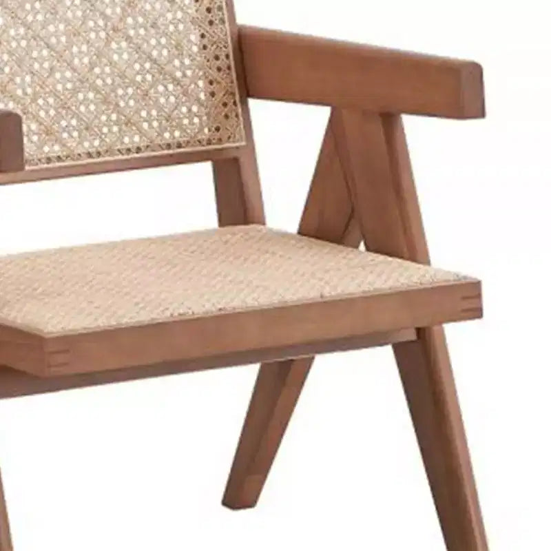 24" Rattan Accent Chair Natural Finish – Leather Upholstery, Tufted