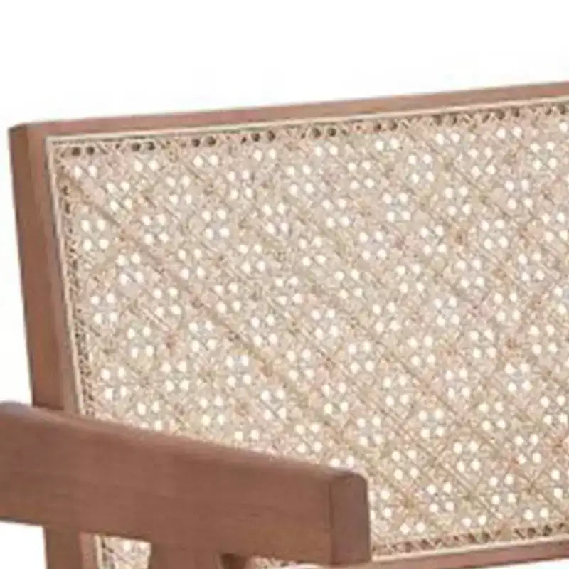 24" Rattan Accent Chair Natural Finish – Leather Upholstery, Tufted
