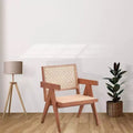 24" Rattan Accent Chair Natural Finish – Leather Upholstery, Tufted