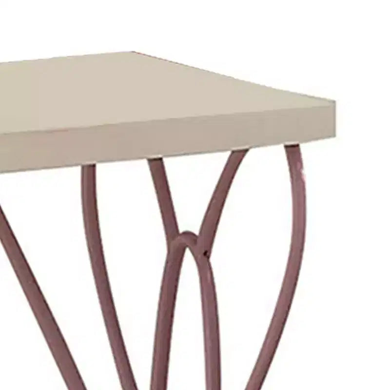 22" Nightstand White/Light Purple – Metal Frame, Wood Surface