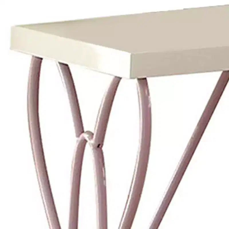 22" Nightstand White/Light Purple – Metal Frame, Wood Surface
