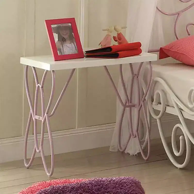 22" Nightstand White/Light Purple – Metal Frame, Wood Surface