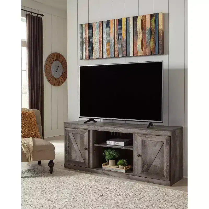 60" Rustic TV Stand for TVs up to 65" Brown/Beige with Cable Management