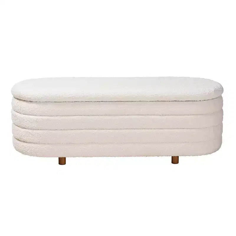 Lift-Top Storage Bench Boucle Cream/Walnut Brown