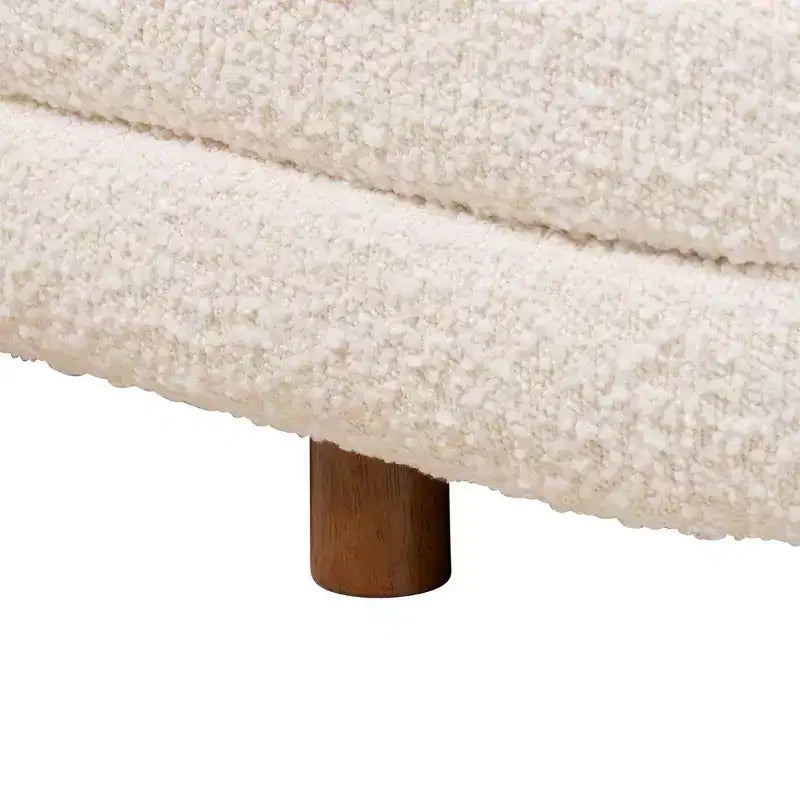 Lift-Top Storage Bench Boucle Cream/Walnut Brown