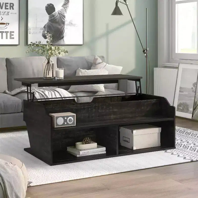 44" Lift Top Coffee Table with Storage Reclaimed Black Oak