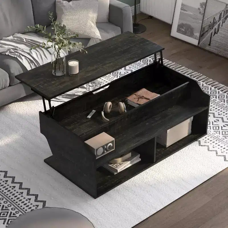 44" Lift Top Coffee Table with Storage Reclaimed Black Oak