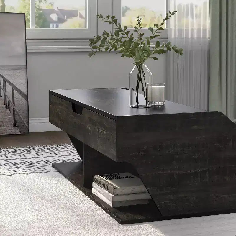 44" Lift Top Coffee Table with Storage Reclaimed Black Oak