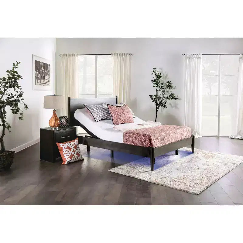Cadre de lit réglable King Harmony avec batterie de secours - Furniture of America : ports USB, polyester, cadre en acier