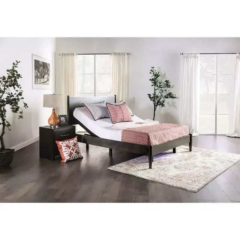 Cadre de lit réglable King Harmony avec batterie de secours - Furniture of America : ports USB, polyester, cadre en acier