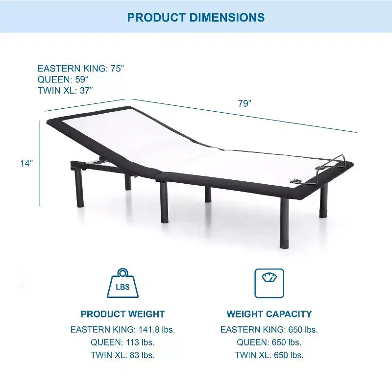 Cadre de lit réglable King Harmony avec batterie de secours - Furniture of America : ports USB, polyester, cadre en acier