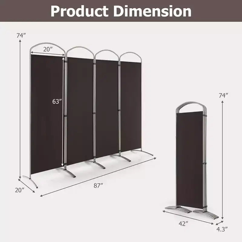 Séparateur de pièce pliable 4 panneaux 1,8 m de haut en tissu Écran d'intimité Noir/Marron/Gris/Blanc