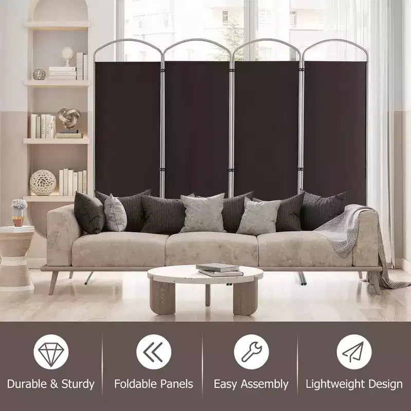 Séparateur de pièce pliable 4 panneaux 1,8 m de haut en tissu Écran d'intimité Noir/Marron/Gris/Blanc