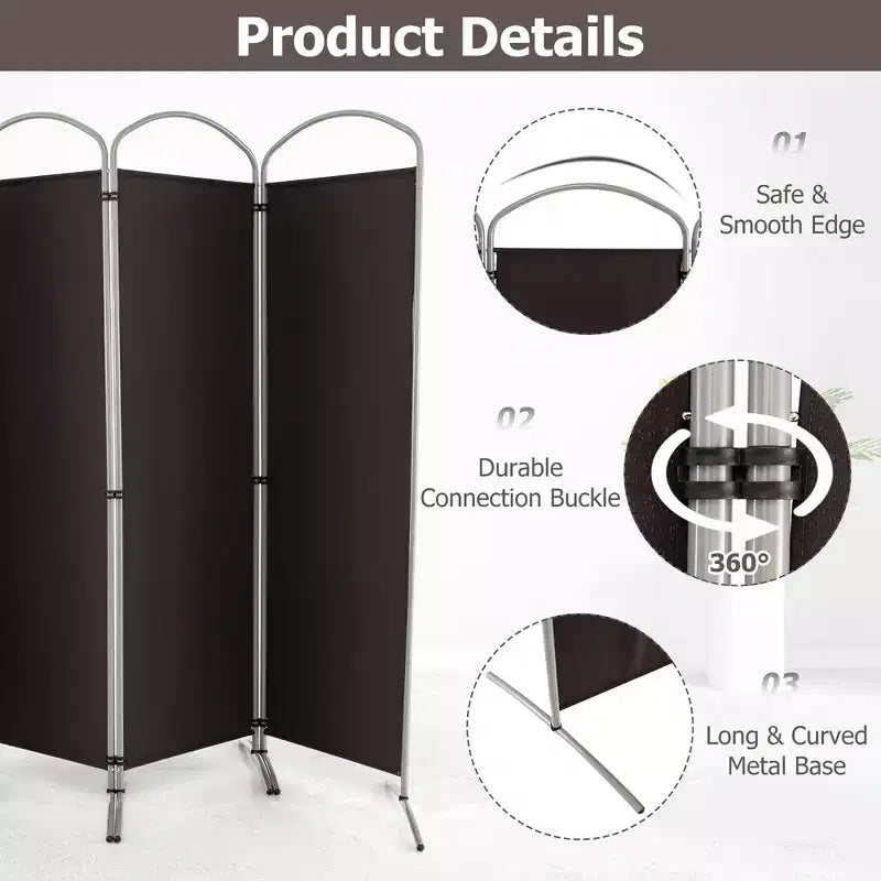 Séparateur de pièce pliable 4 panneaux 1,8 m de haut en tissu Écran d'intimité Noir/Marron/Gris/Blanc