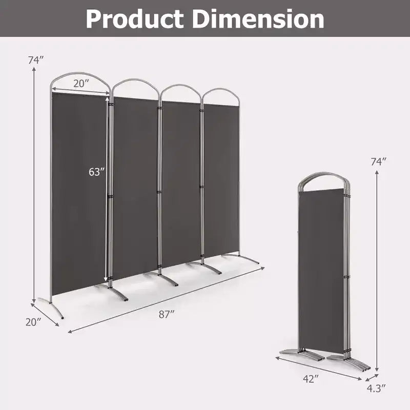Séparateur de pièce pliable 4 panneaux 1,8 m de haut en tissu Écran d'intimité Noir/Marron/Gris/Blanc