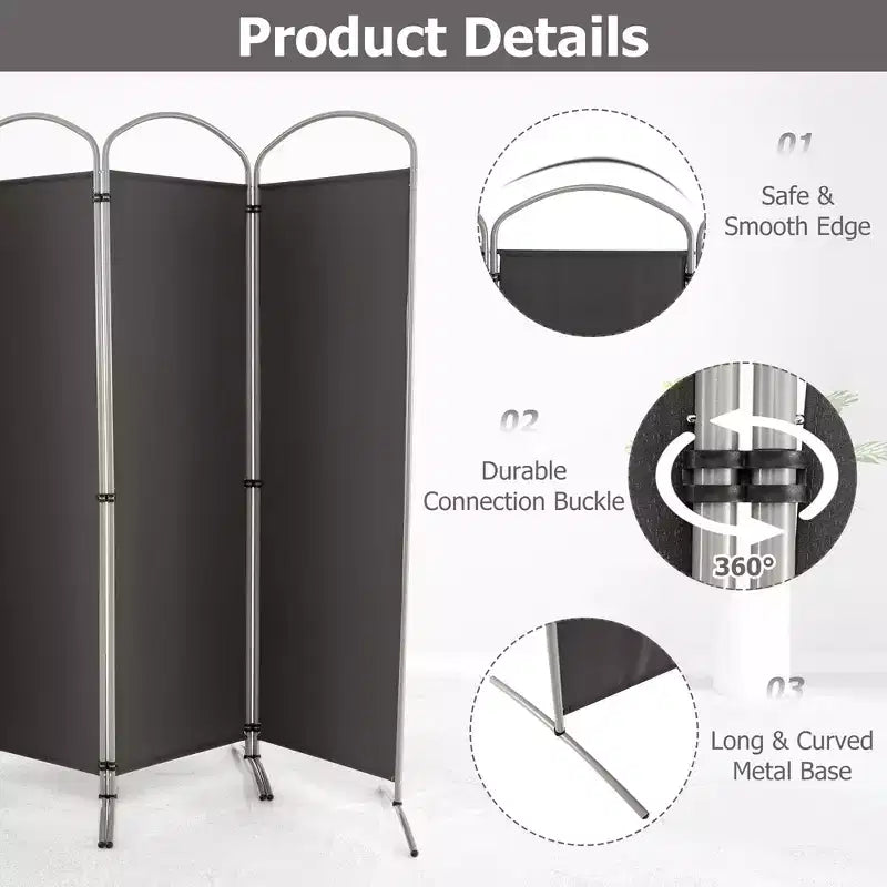 Séparateur de pièce pliable 4 panneaux 1,8 m de haut en tissu Écran d'intimité Noir/Marron/Gris/Blanc