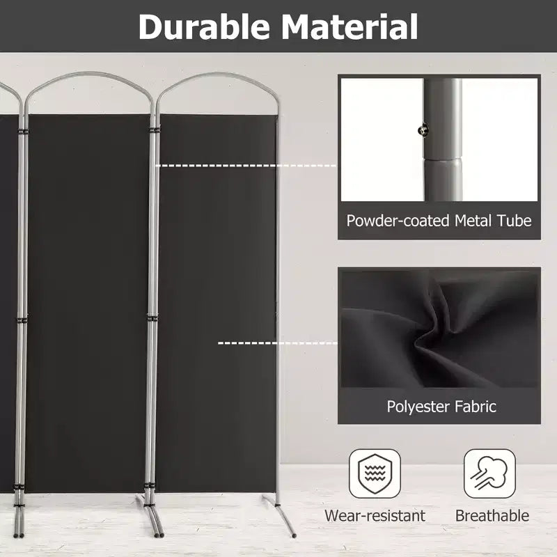 Séparateur de pièce pliable 4 panneaux 1,8 m de haut en tissu Écran d'intimité Noir/Marron/Gris/Blanc