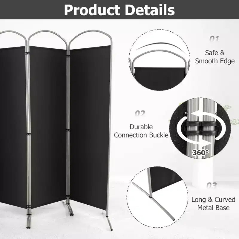 Séparateur de pièce pliable 4 panneaux 1,8 m de haut en tissu Écran d'intimité Noir/Marron/Gris/Blanc