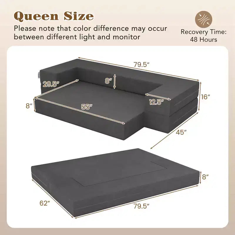 Lit de canapé pliant Costway 8 pouces avec mousse H et housse lavable taille double/reine