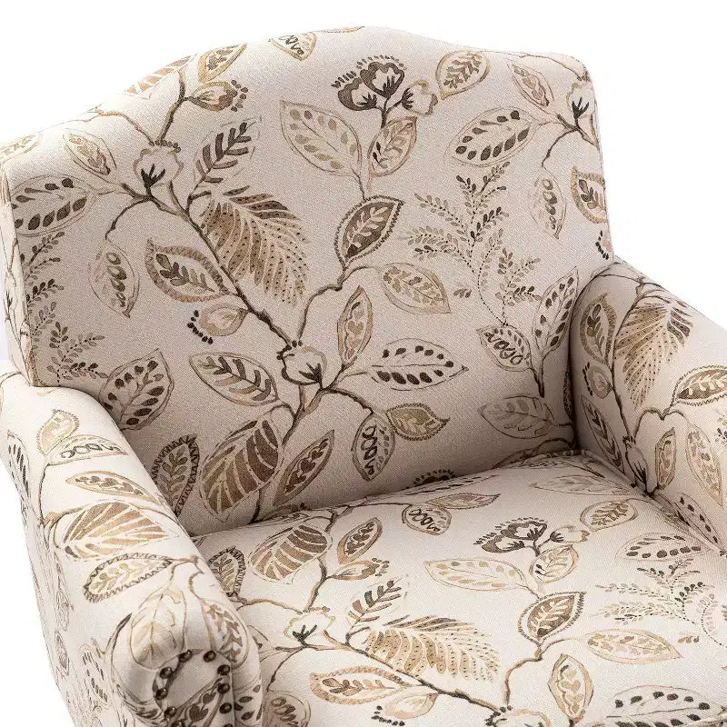 Fauteuil à accoudoirs pleins et dossier en forme de bosse de chameau Yahweh en bois de transition, avec garniture en tissu à motifs floraux | ART OF LIVING DES