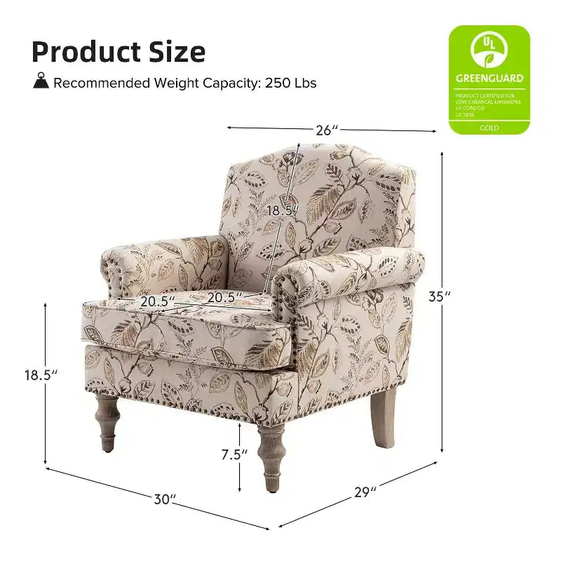 Fauteuil à accoudoirs pleins et dossier en forme de bosse de chameau Yahweh en bois de transition, avec garniture en tissu à motifs floraux | ART OF LIVING DES