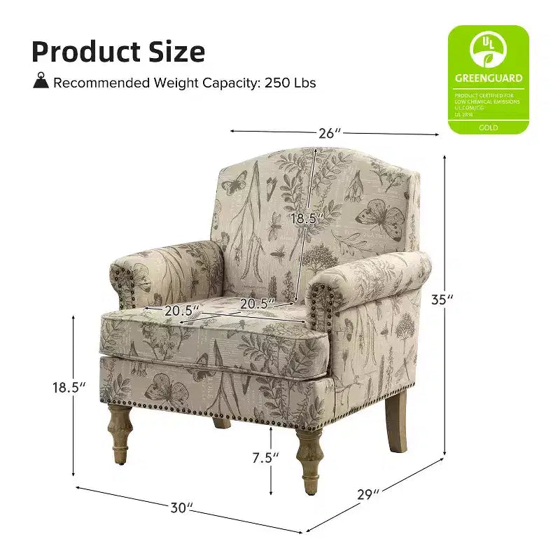 Fauteuil à accoudoirs pleins et dossier en forme de bosse de chameau Yahweh en bois de transition, avec garniture en tissu à motifs floraux | ART OF LIVING DES