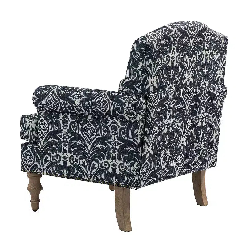 Fauteuil à accoudoirs pleins et dossier en forme de bosse de chameau Yahweh en bois de transition, avec garniture en tissu à motifs floraux | ART OF LIVING DES