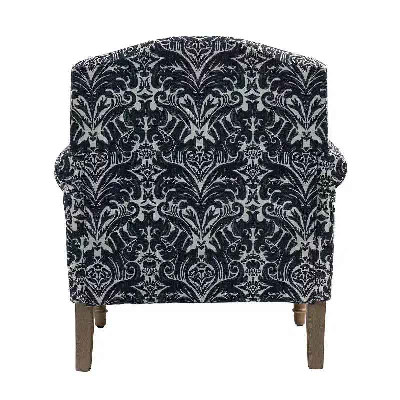 Fauteuil à accoudoirs pleins et dossier en forme de bosse de chameau Yahweh en bois de transition, avec garniture en tissu à motifs floraux | ART OF LIVING DES