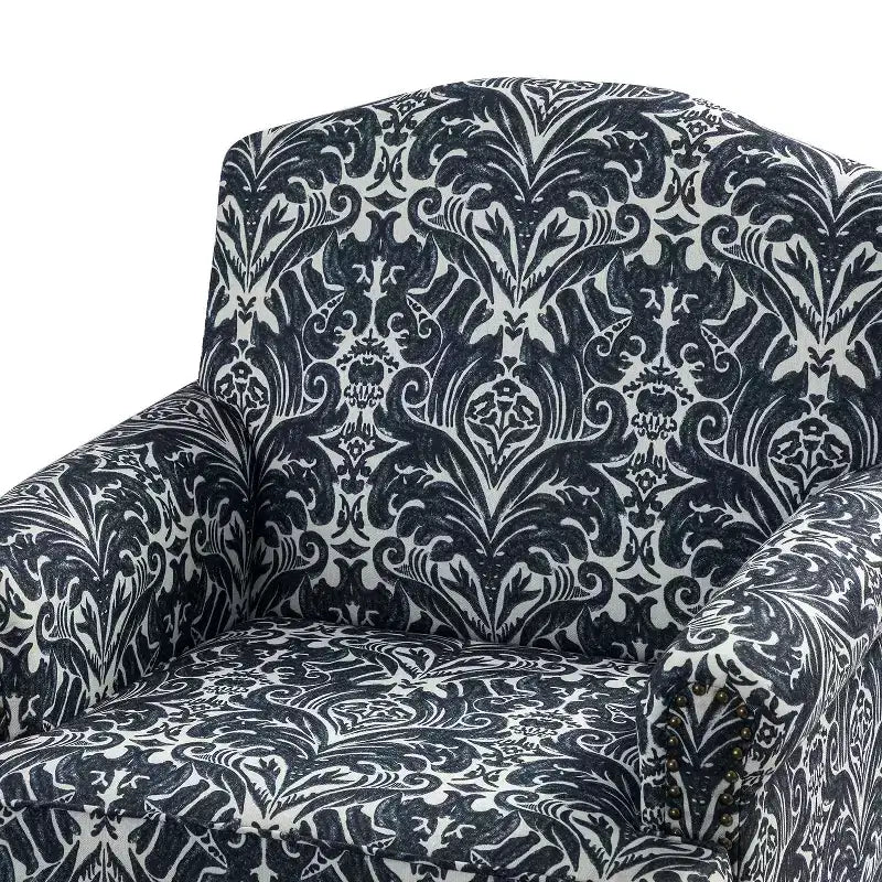 Fauteuil à accoudoirs pleins et dossier en forme de bosse de chameau Yahweh en bois de transition, avec garniture en tissu à motifs floraux | ART OF LIVING DES