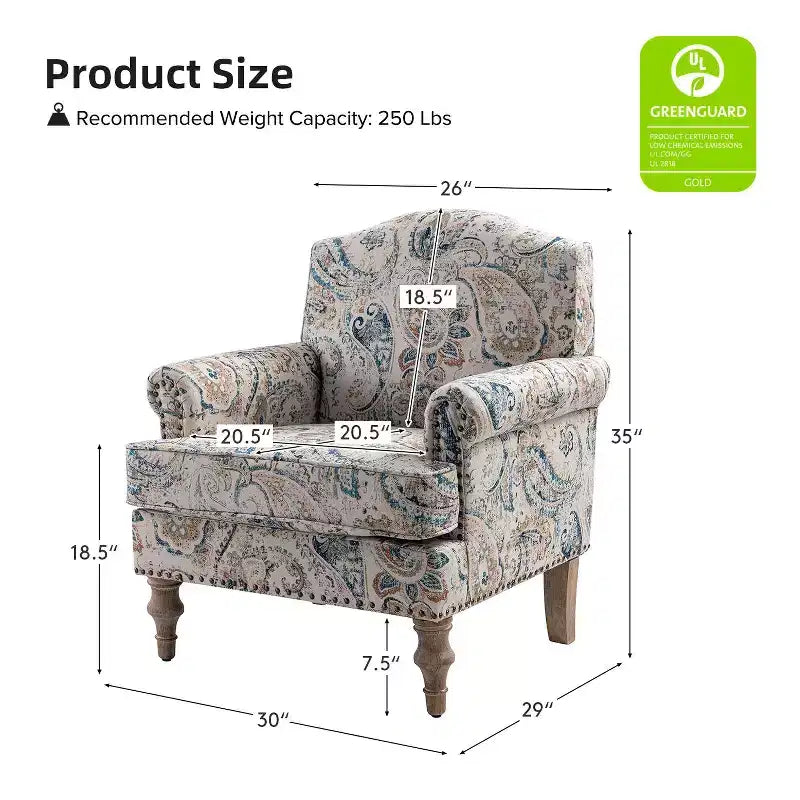 Fauteuil à accoudoirs pleins et dossier en forme de bosse de chameau Yahweh en bois de transition, avec garniture en tissu à motifs floraux | ART OF LIVING DES