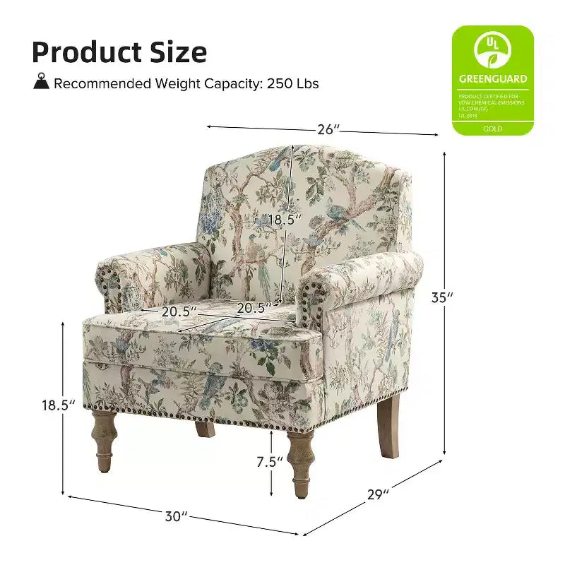 Fauteuil à accoudoirs pleins et dossier en forme de bosse de chameau Yahweh en bois de transition, avec garniture en tissu à motifs floraux | ART OF LIVING DES