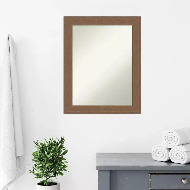 Non-Beveled Bathroom Wall Mirror Medium Brown Frame 22.5x28.5"