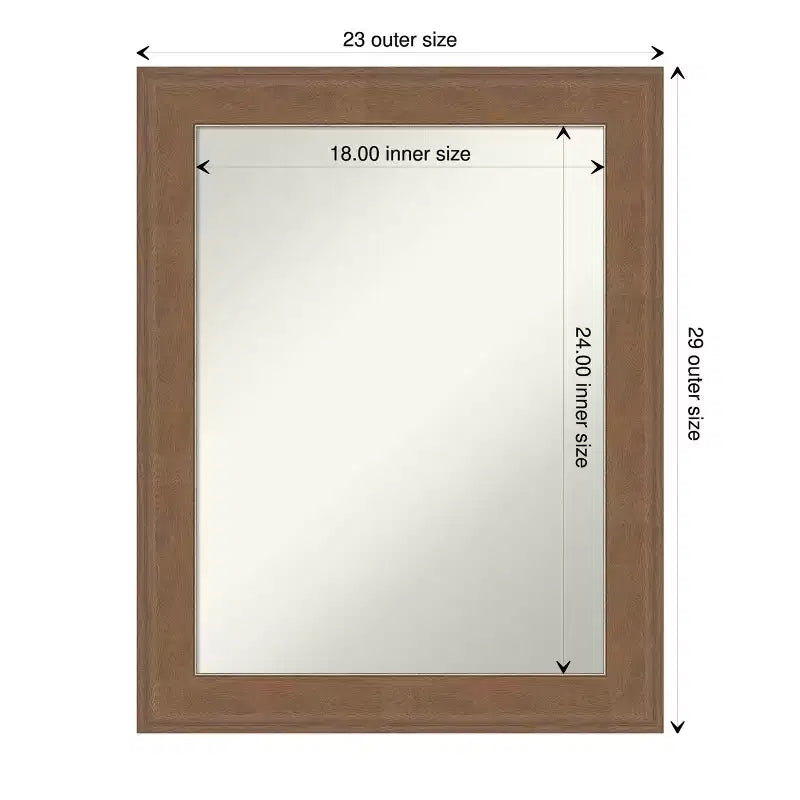 Non-Beveled Bathroom Wall Mirror Medium Brown Frame 22.5x28.5"