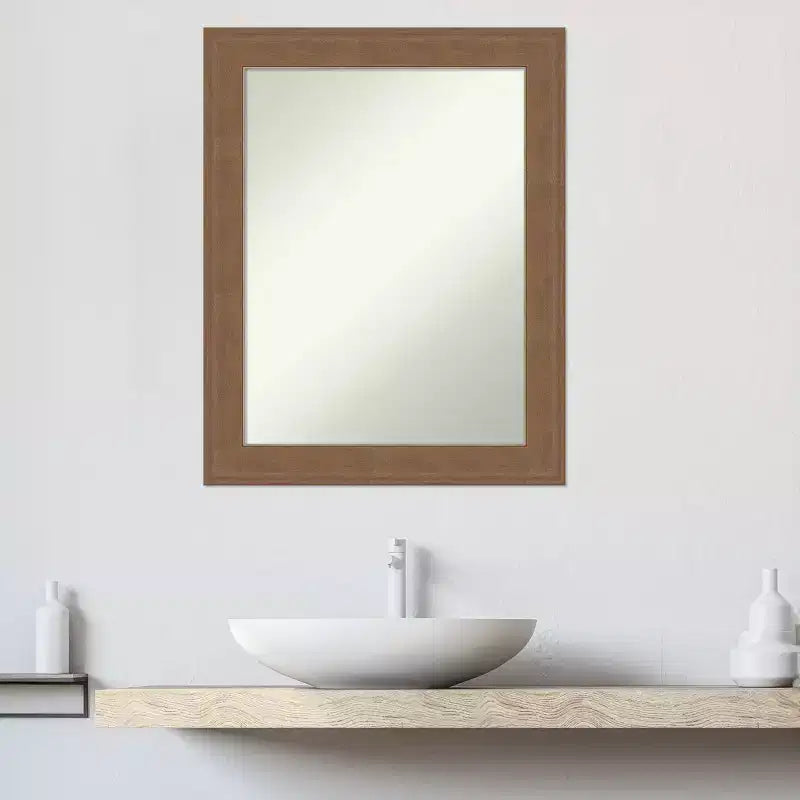 Non-Beveled Bathroom Wall Mirror Medium Brown Frame 22.5x28.5"
