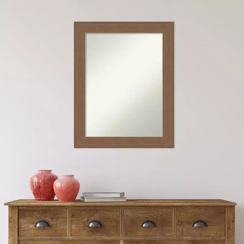 Non-Beveled Bathroom Wall Mirror Medium Brown Frame 22.5x28.5"