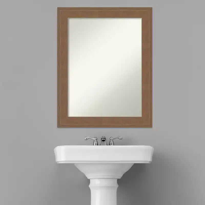 Non-Beveled Bathroom Wall Mirror Medium Brown Frame 22.5x28.5"